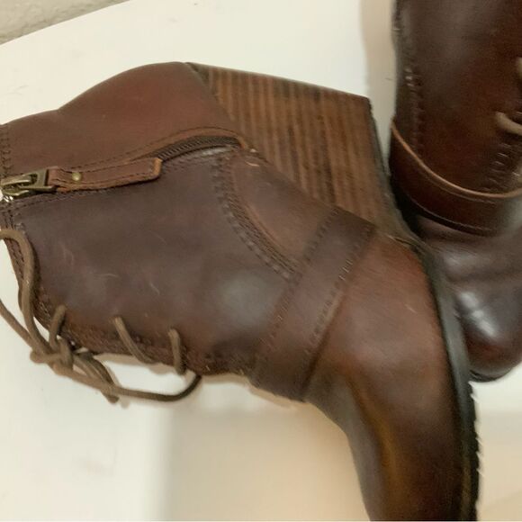 Fossil Charlene Ankle Boots Womens Size 7.5 Brown  Leather Lace Up Buckle Wedge - Picture 15 of 16